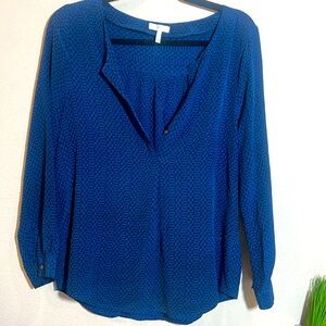 🍓 Joie Silk Blue & Black Long Sleeve Blouse Shirt Small